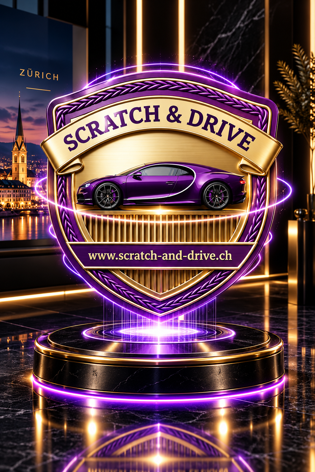 Scratch & Drive Violet Edition – Produktbild des Premium Autoduft-Sets im Bugatti-Stil