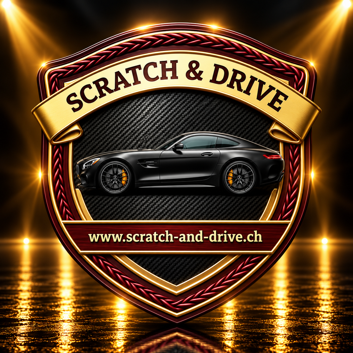 Scratch & Drive Midnight Edition – dekoratives Autoduft-Wappen im Mercedes-Stil