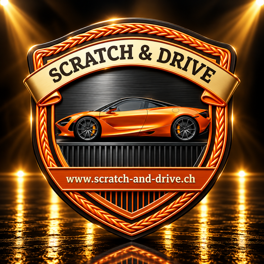 Scratch & Drive Sunset Orange Edition – Autoduft-Wappen mit orangefarbenem McLaren-Sportwagen