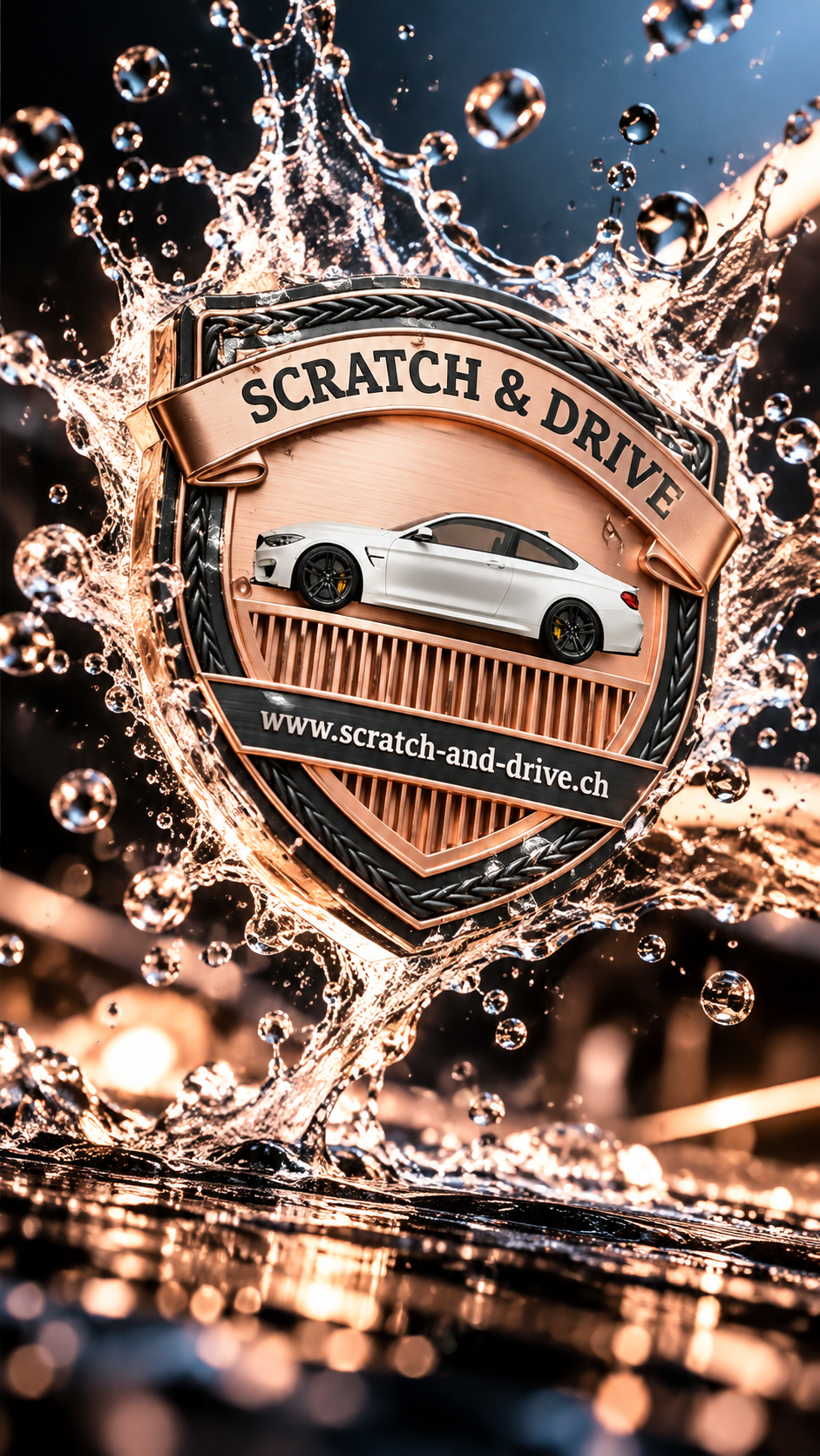 Scratch & Drive Steel Edition – BMW-Design-Badge mit Wassertropfen