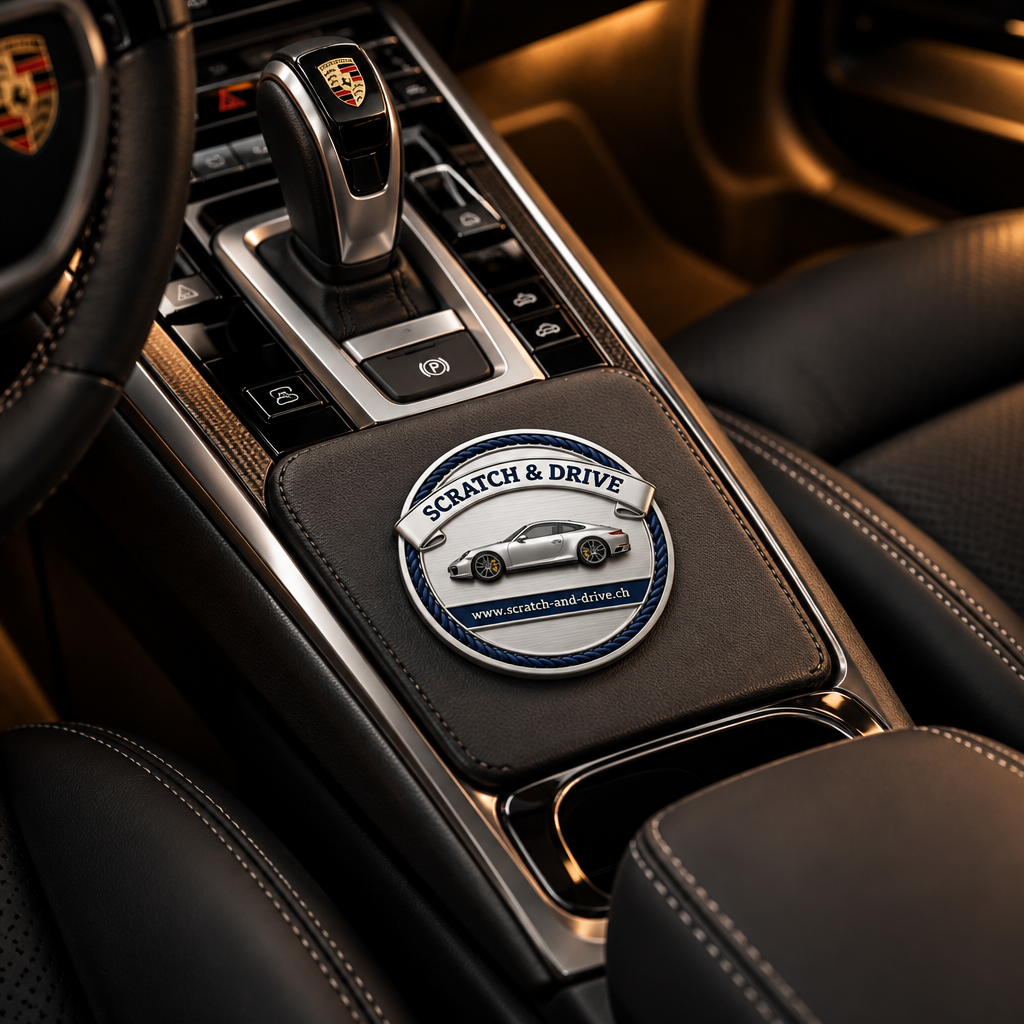 Scratch & Drive Medallion im Porsche 911 Innenraum