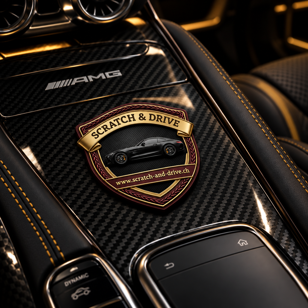 Scratch & Drive Mercedes Badge im AMG GT Innenraum