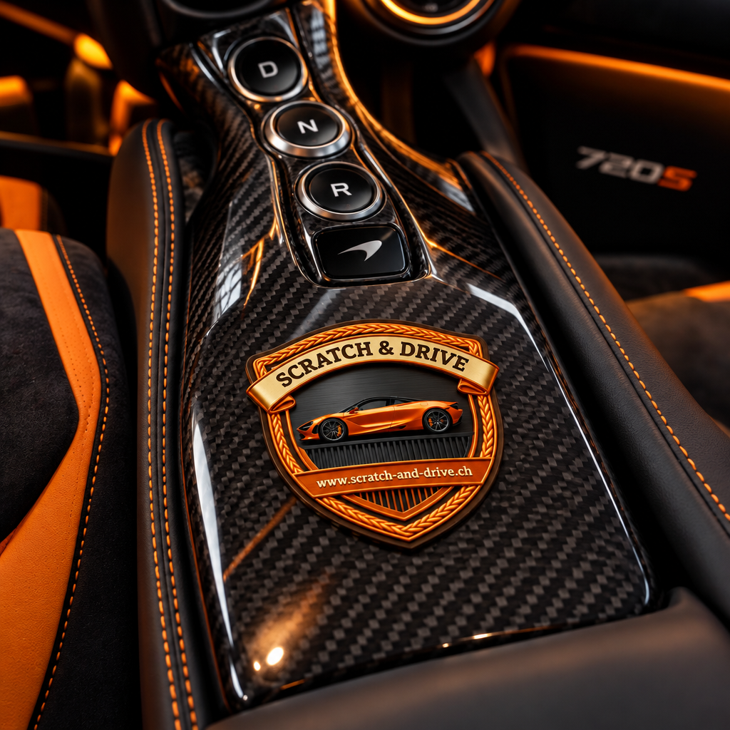 Scratch & Drive McLaren Badge im McLaren 720S Innenraum