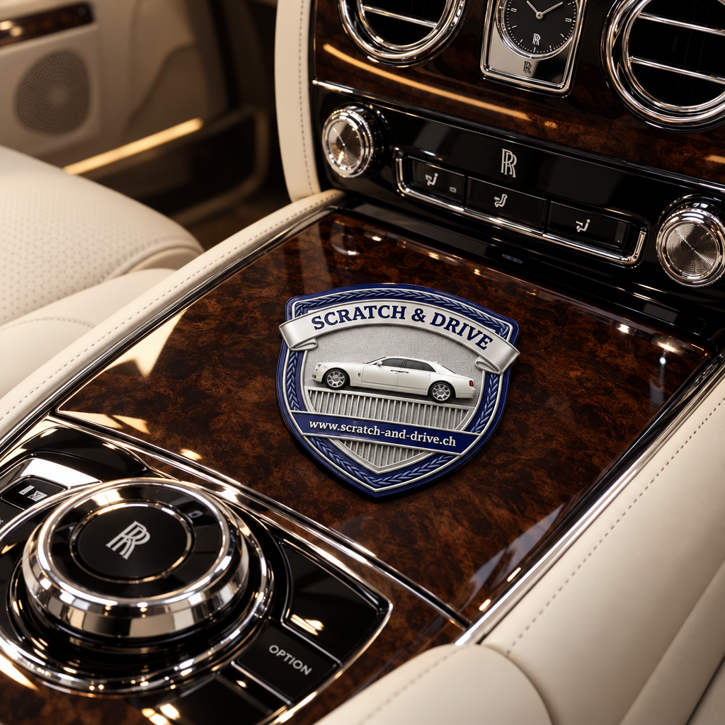 Scratch & Drive Rolls-Royce Badge im Ghost Innenraum