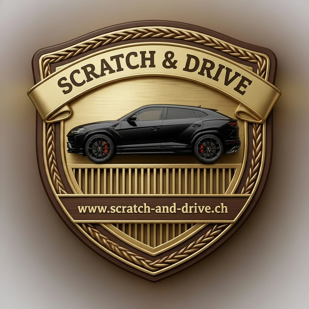 Scratch & Drive Lamborghini Urus – schwarzes SUV als Motiv auf dem originalen Premium-Autoduft-Wappen
